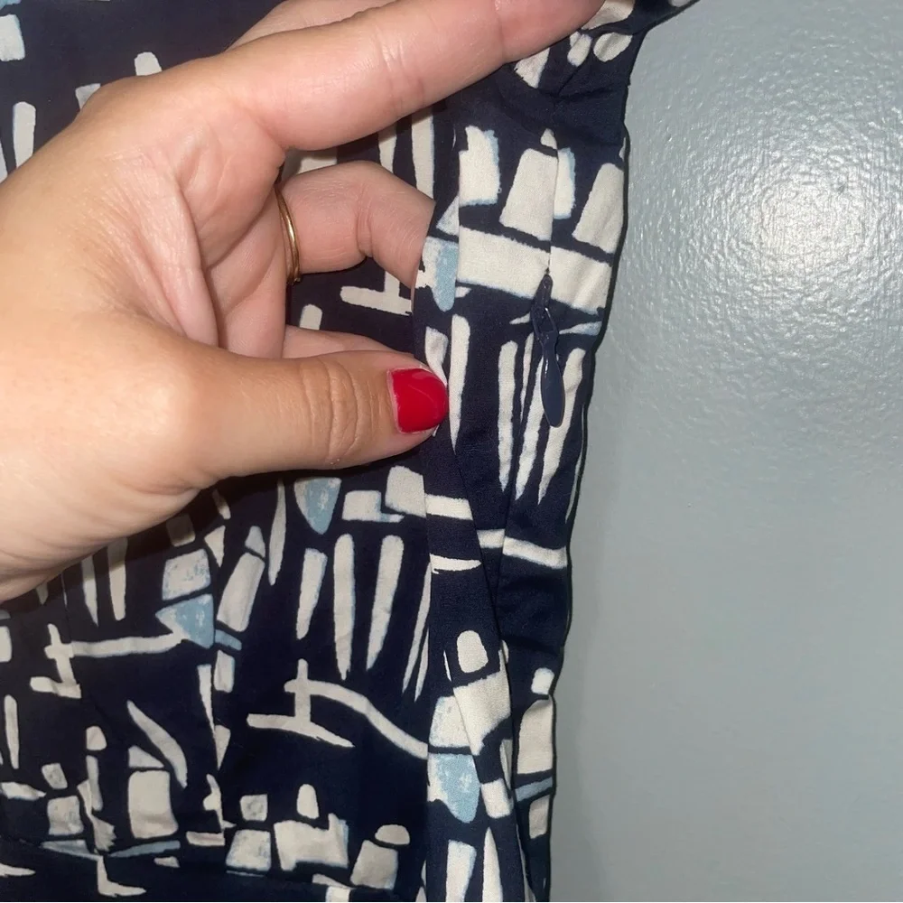 Tory Burch Navy White Abstract Button Down Short Sleeve Shirt Dress Size 2
